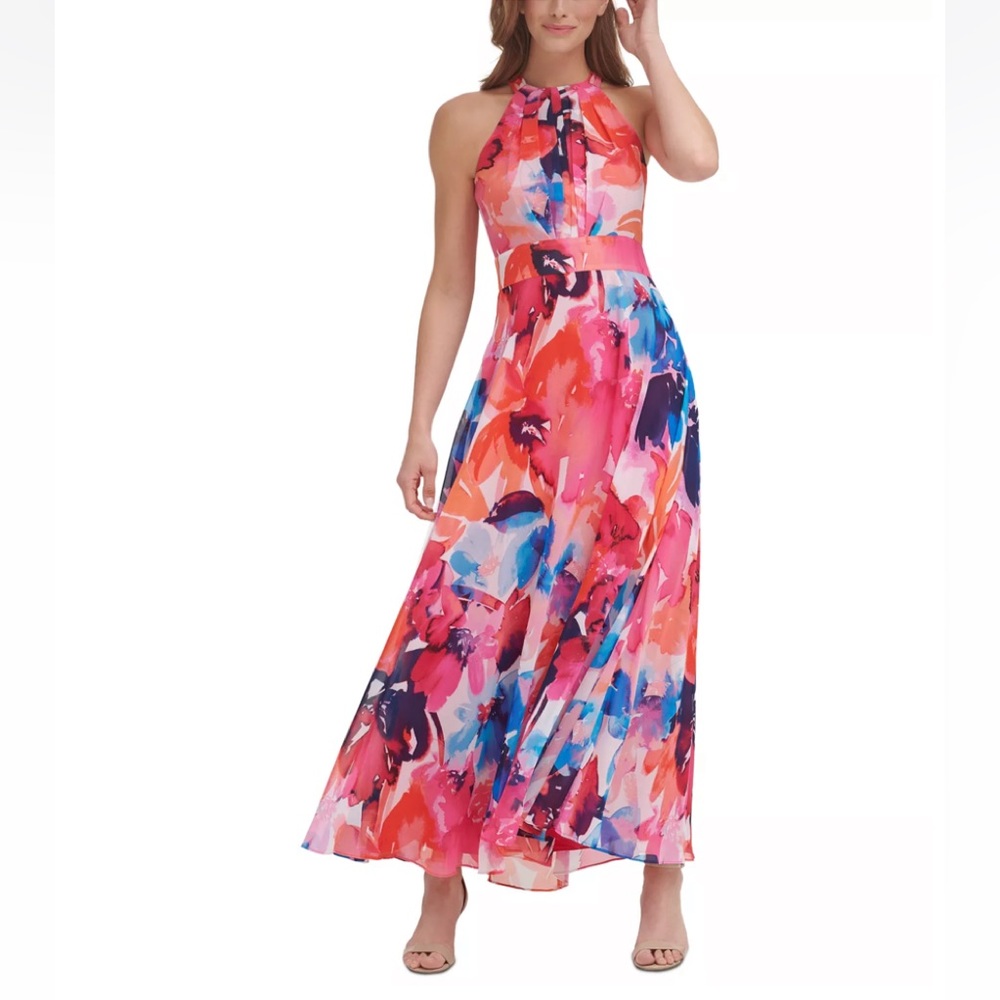 ELIZA J Floral-Print Halter-Neck Maxi Dress
